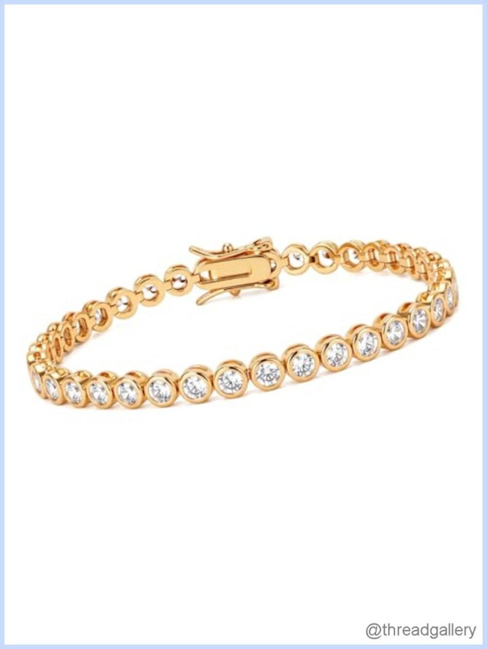 Bezel Tennis Bracelet 3.0mm Round Cubic Zirconia 18K White Gold Plated Chain